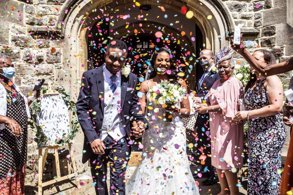 confetti outside london church