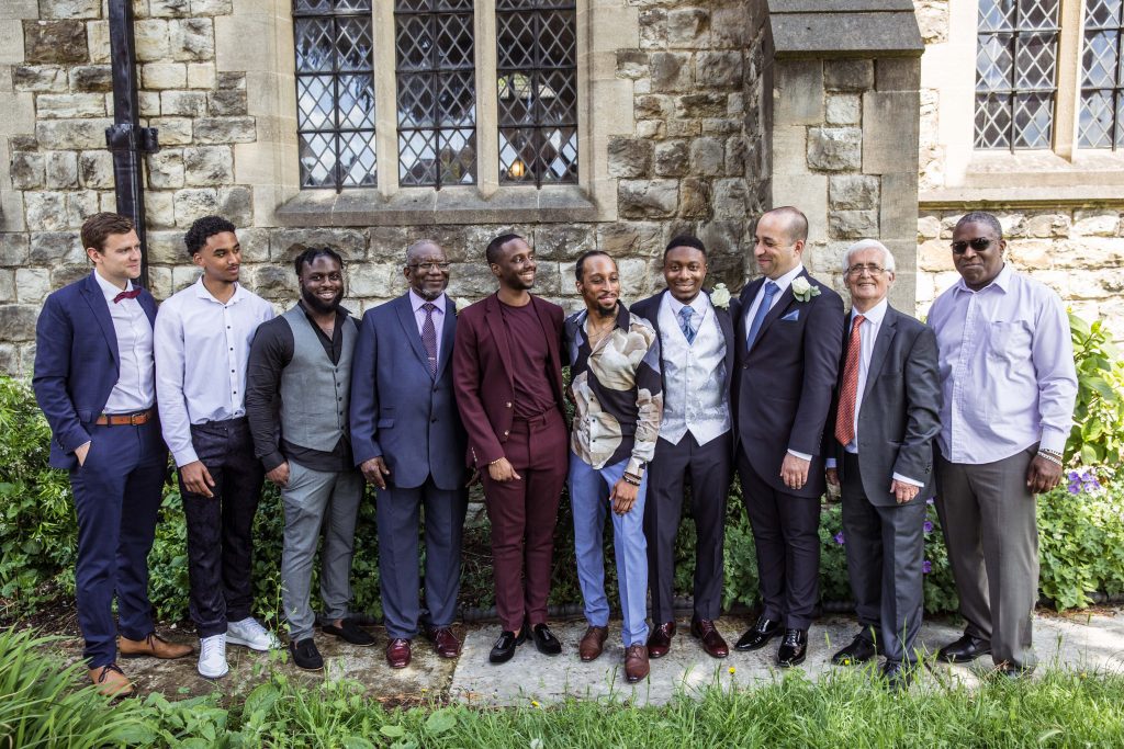 groom and his ushers outside church, london wedding photographer