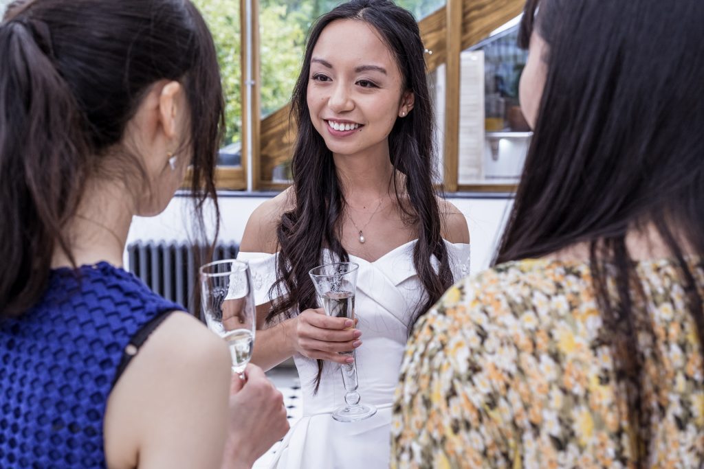 Bride smiling Hanbury Manor