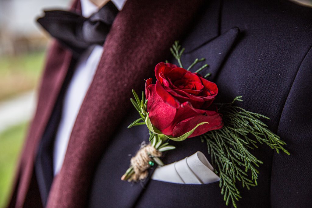 red rose buttonhole, wedding photography hertfordshire