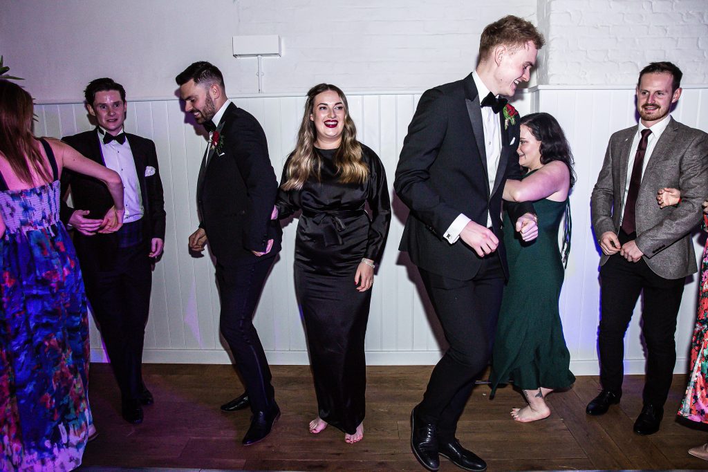 guests dancing, The barns at Alswick, wedding photographer Hertfordshire