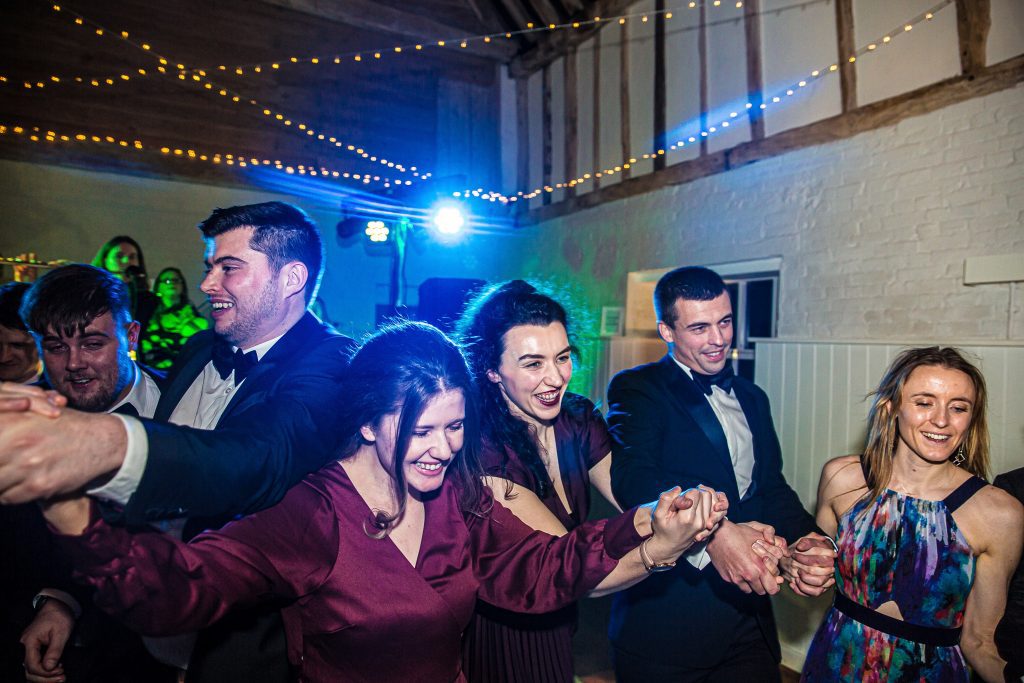 guests dancing, The barns at Alswick, wedding photographer Hertfordshire