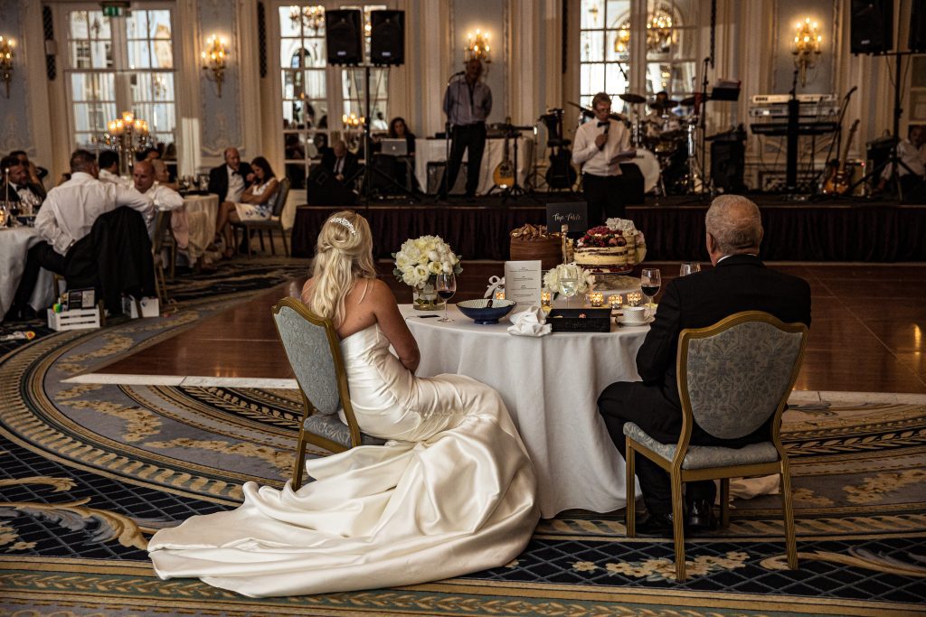 Bride and groom at their wedding table at The savoy in London