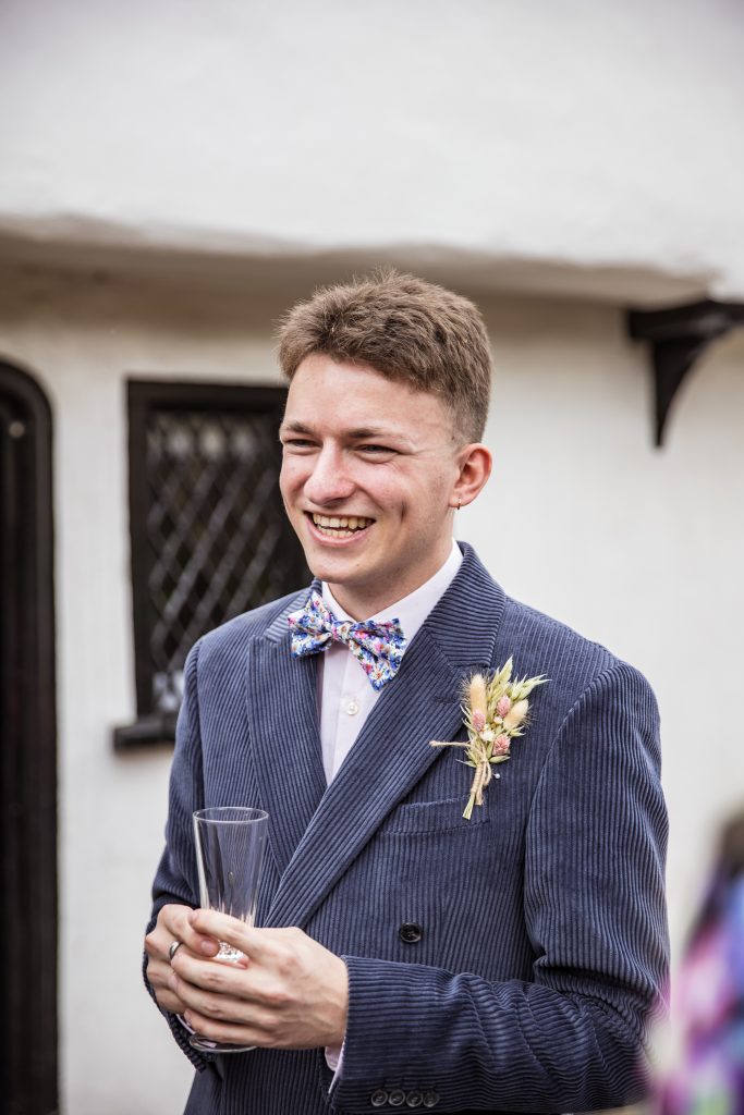 the groom now a married man outside The Barley Townhouse in Royston