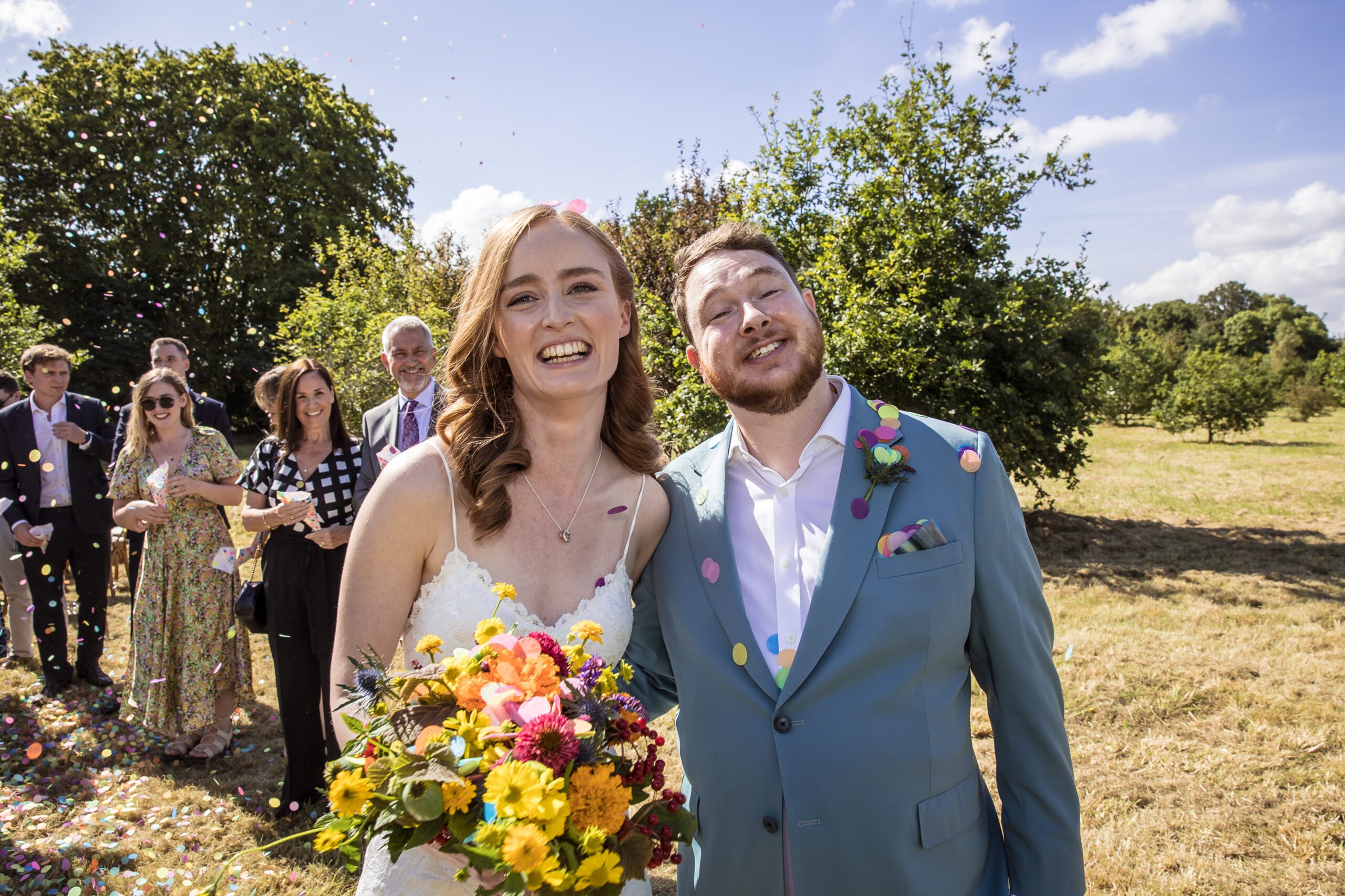new husband and wife at their garden wedding