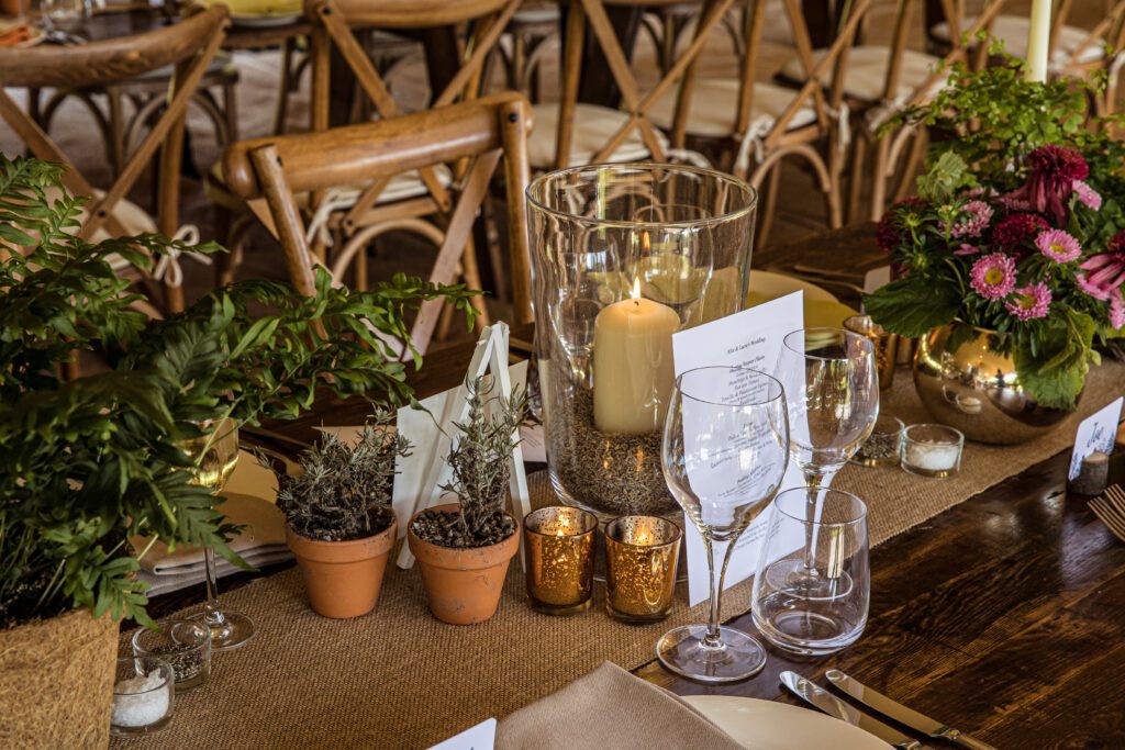 wedding table decoration at a hertfordshire summer wedding