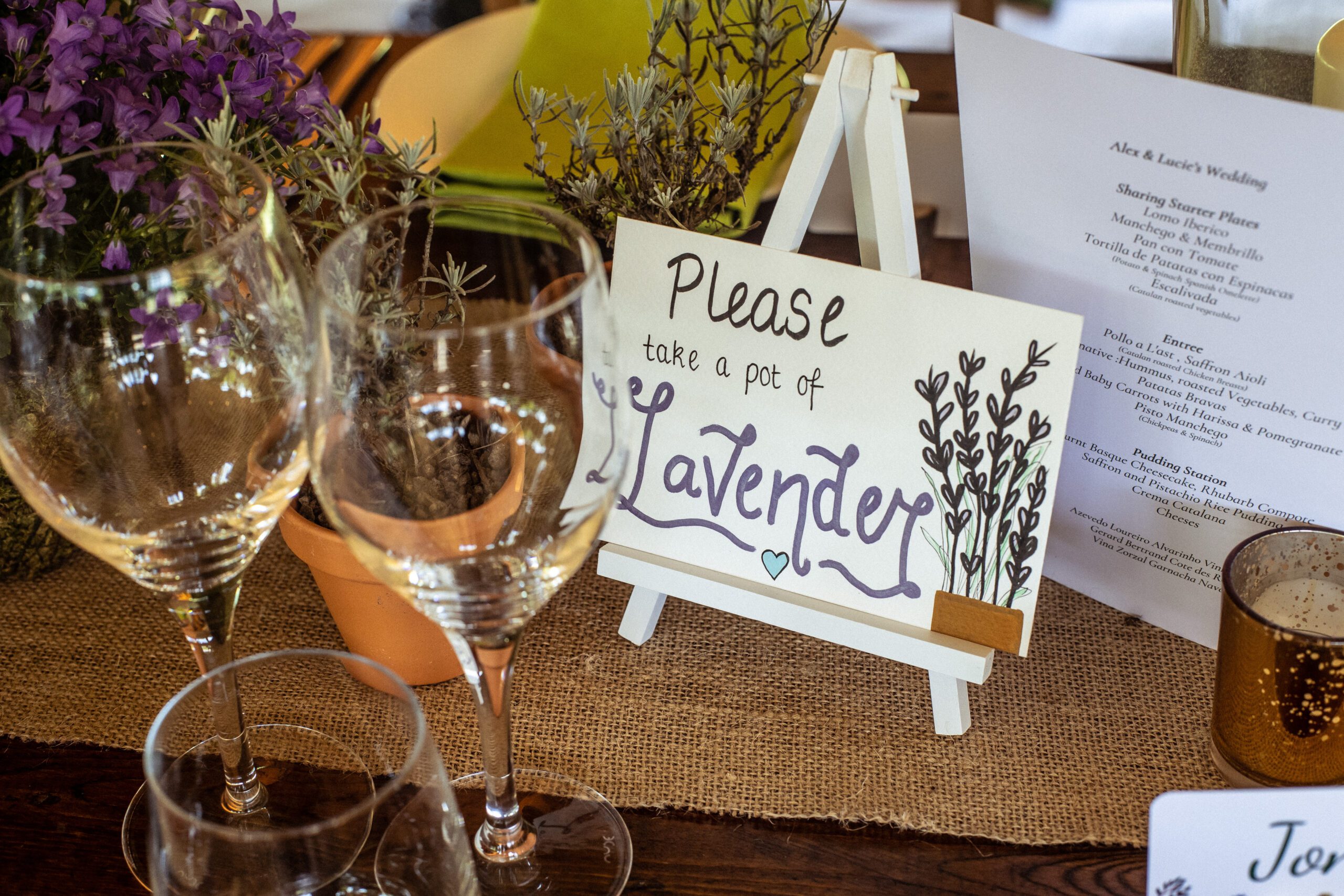 party favours on a table at a hertfordshire wedding